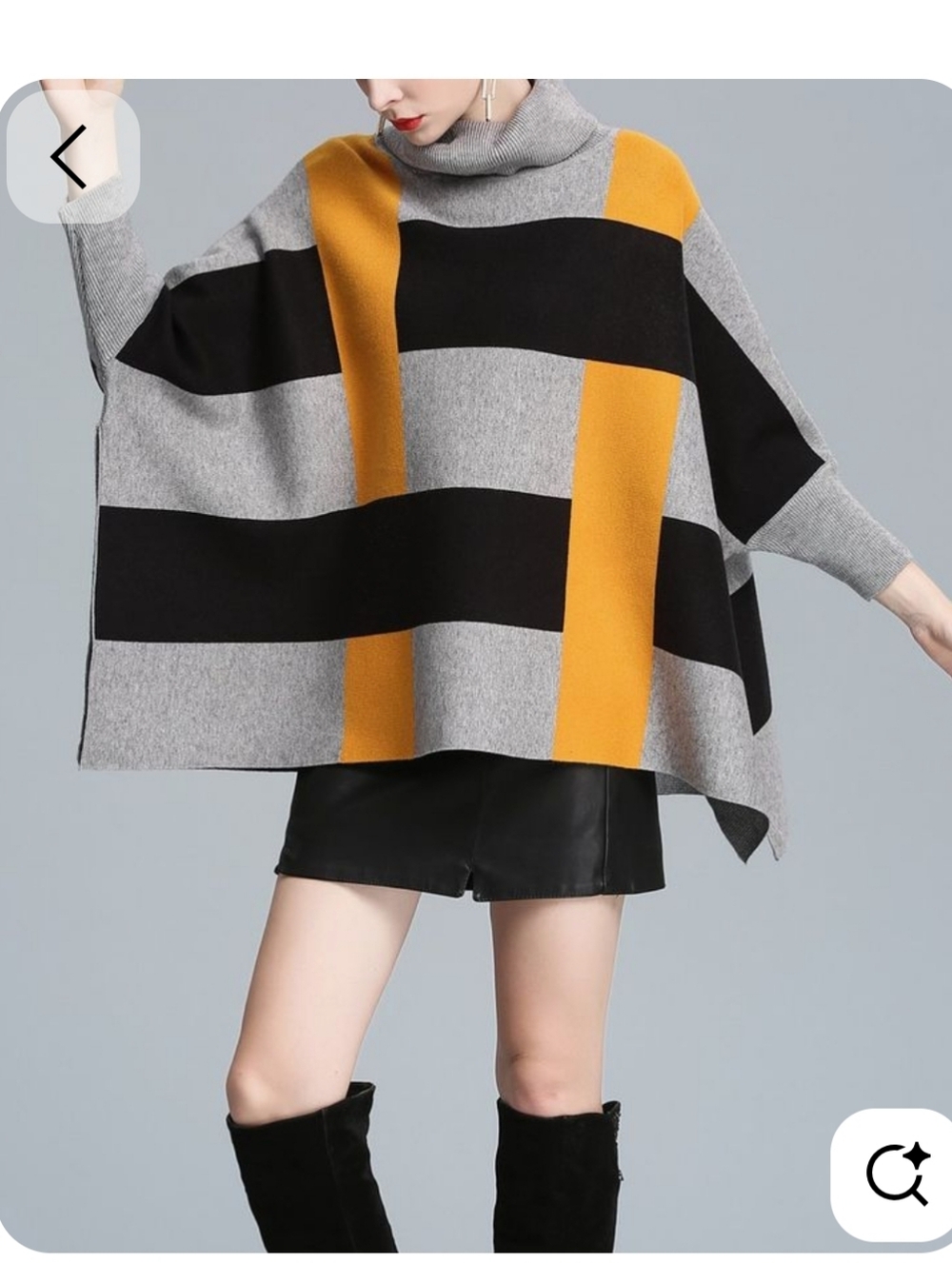 Yellow and Gray Striped Turtleneck Poncho